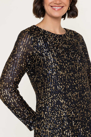 Carraig Donn Gold and Navy Sequin Shift Long Sleeve Mini Dress