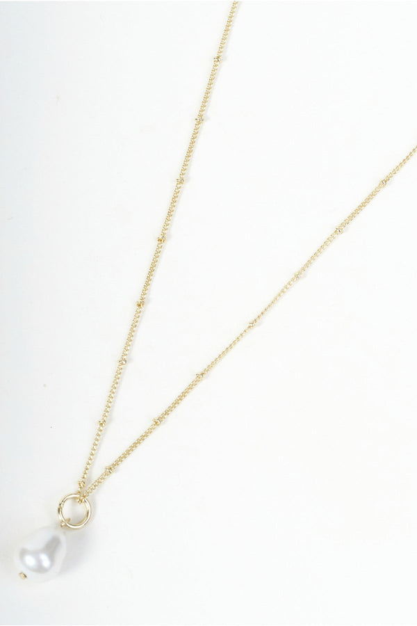 Carraig Donn Gold Ball Chain Single Faux Pearl Drop Pendant Necklace