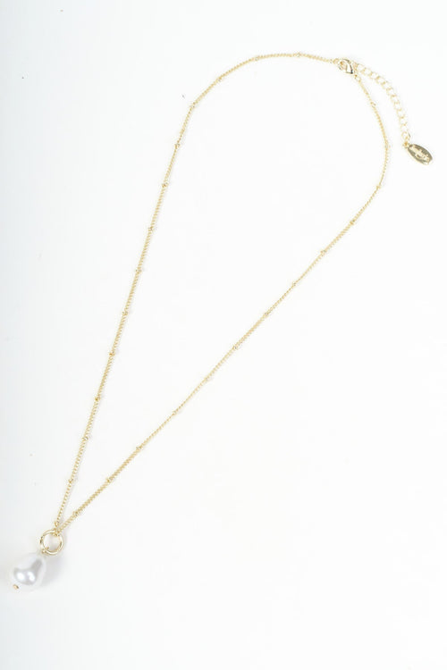 Gold Ball Chain Single Faux Pearl Drop Pendant Necklace