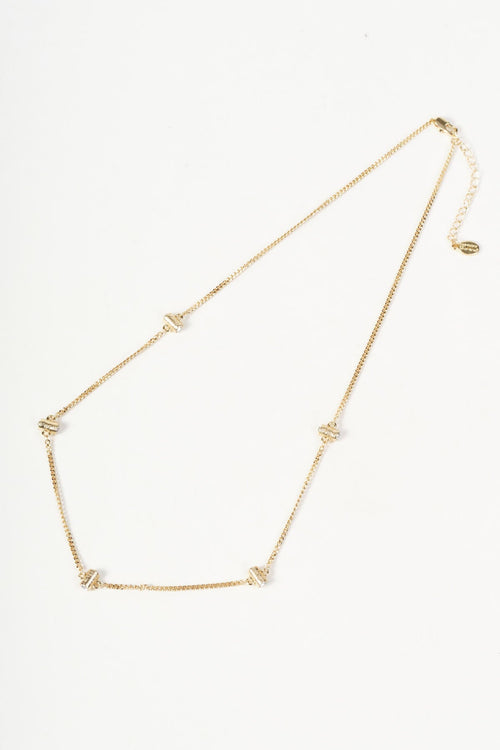 Gold Bar Diamante Station Necklace