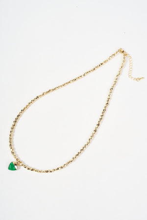 Carraig Donn Gold Beaded Green Stone Heart Pendant Necklace