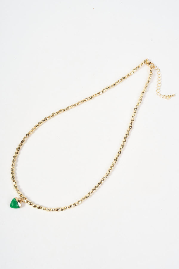 Carraig Donn Gold Beaded Green Stone Heart Pendant Necklace