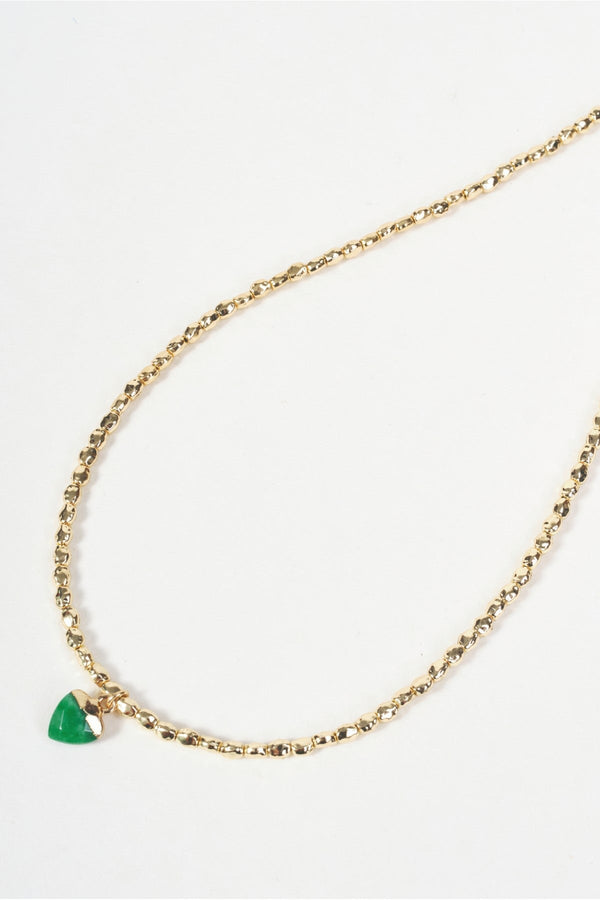 Carraig Donn Gold Beaded Green Stone Heart Pendant Necklace