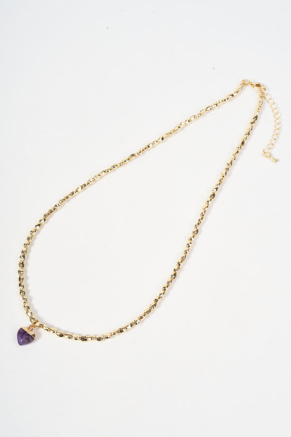 Carraig Donn Gold Beaded Purple Stone Heart Pendant Necklace