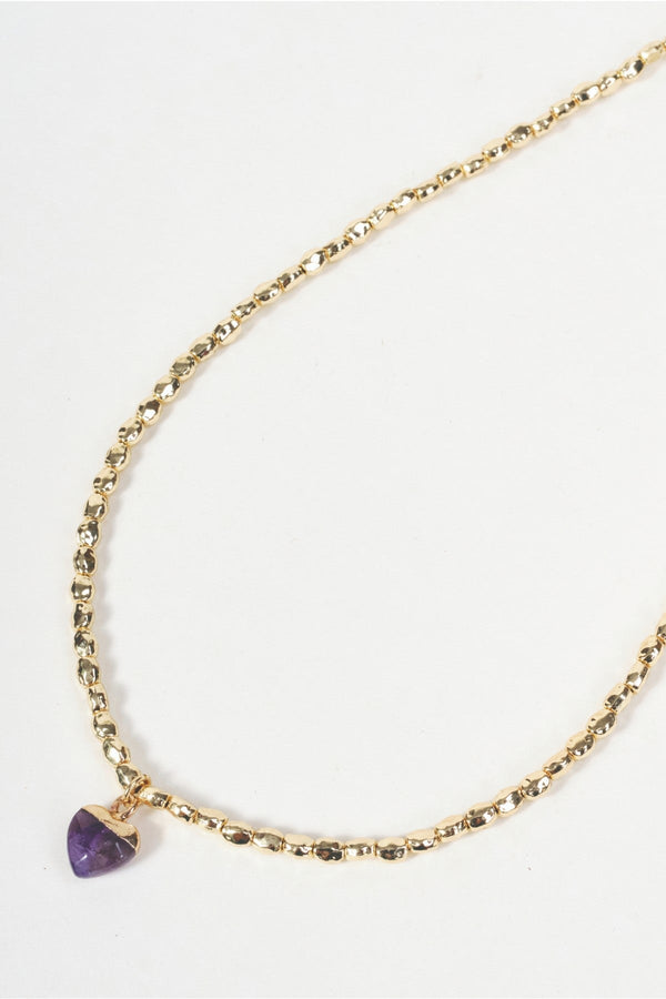 Carraig Donn Gold Beaded Purple Stone Heart Pendant Necklace
