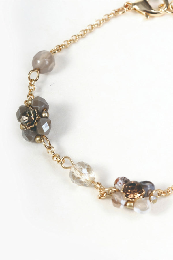 Carraig Donn Gold & Beige Beaded Floral Chain Bracelet