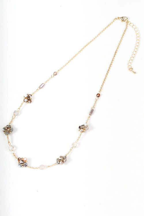 Gold & Beige Beaded Floral Chain Necklace