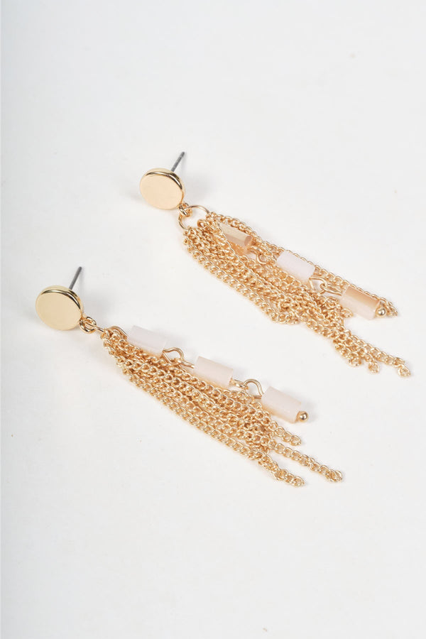 Carraig Donn Gold & Beige Beaded Tassel Drop Earrings