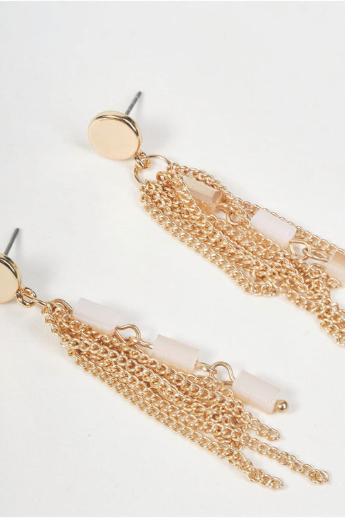 Carraig Donn Gold & Beige Beaded Tassel Drop Earrings