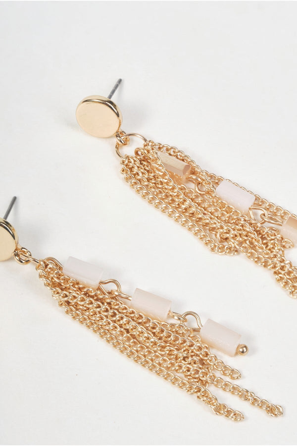Carraig Donn Gold & Beige Beaded Tassel Drop Earrings