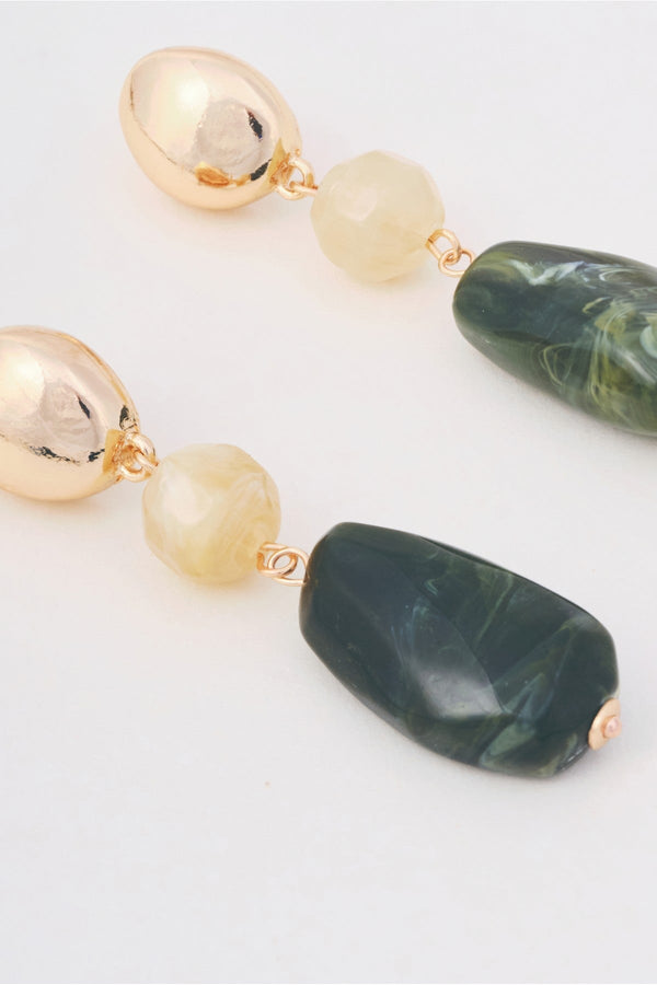 Carraig Donn Gold Beige & Green Beaded Drop Earrings