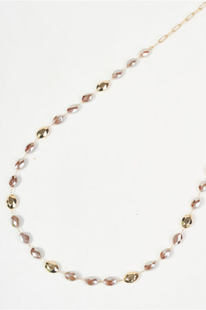 Carraig Donn Gold & Beige Oval Beaded Long Chain Necklace