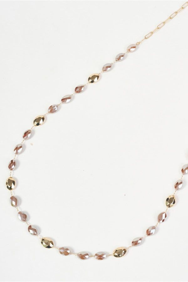 Carraig Donn Gold & Beige Oval Beaded Long Chain Necklace