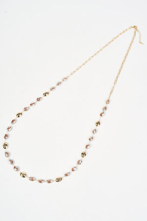 Carraig Donn Gold & Beige Oval Beaded Long Chain Necklace