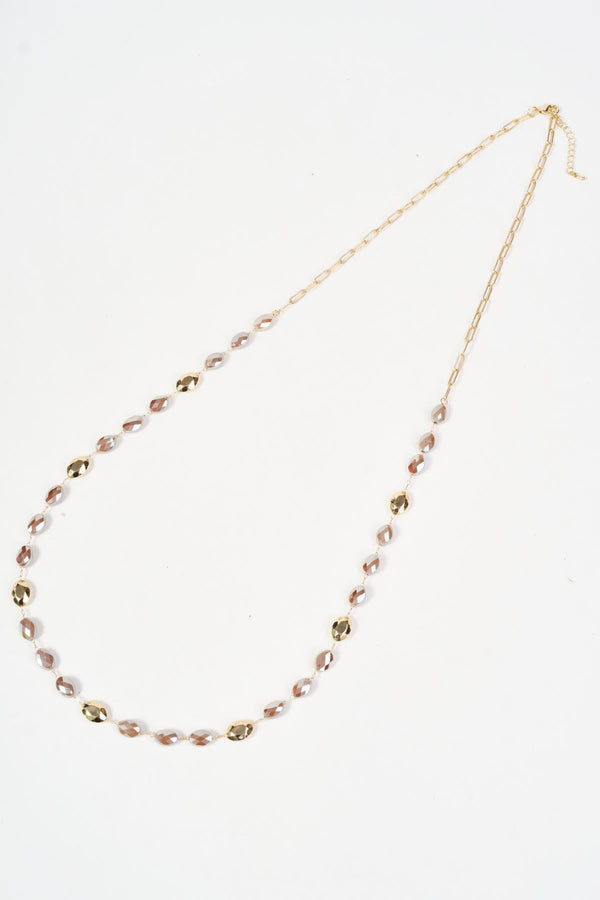 Carraig Donn Gold & Beige Oval Beaded Long Chain Necklace