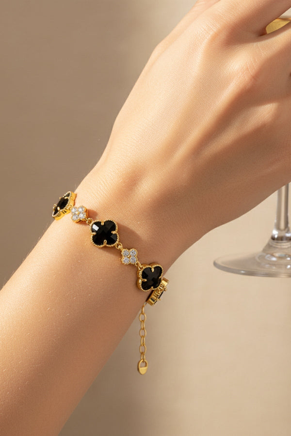 Carraig Donn Gold & Black Clover Jet Bracelet