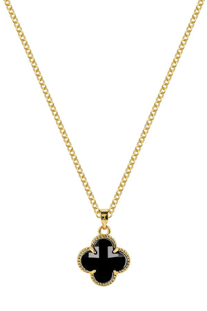 Carraig Donn Gold & Black Clover Jet Pendant Necklace