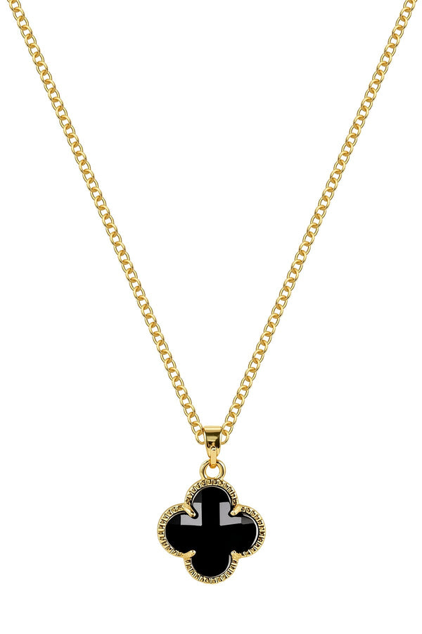 Carraig Donn Gold & Black Clover Jet Pendant Necklace