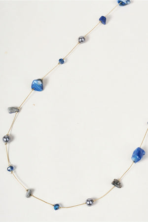 Carraig Donn Gold & Blue Stone Beaded Long Necklace