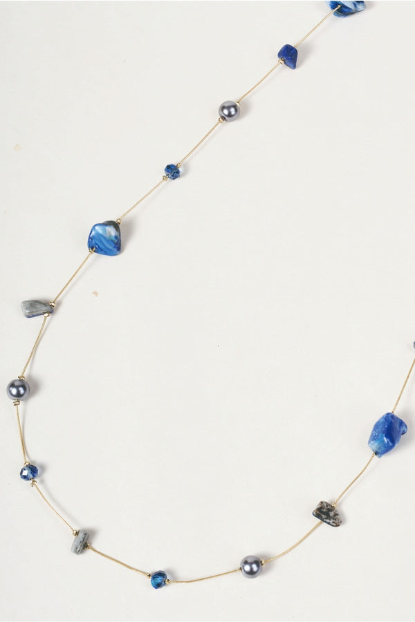 Carraig Donn Gold & Blue Stone Beaded Long Necklace