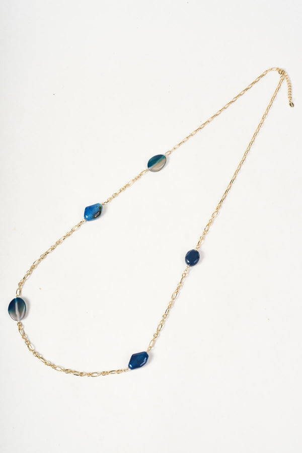 Carraig Donn Gold & Blue Stone Chain Long Necklace