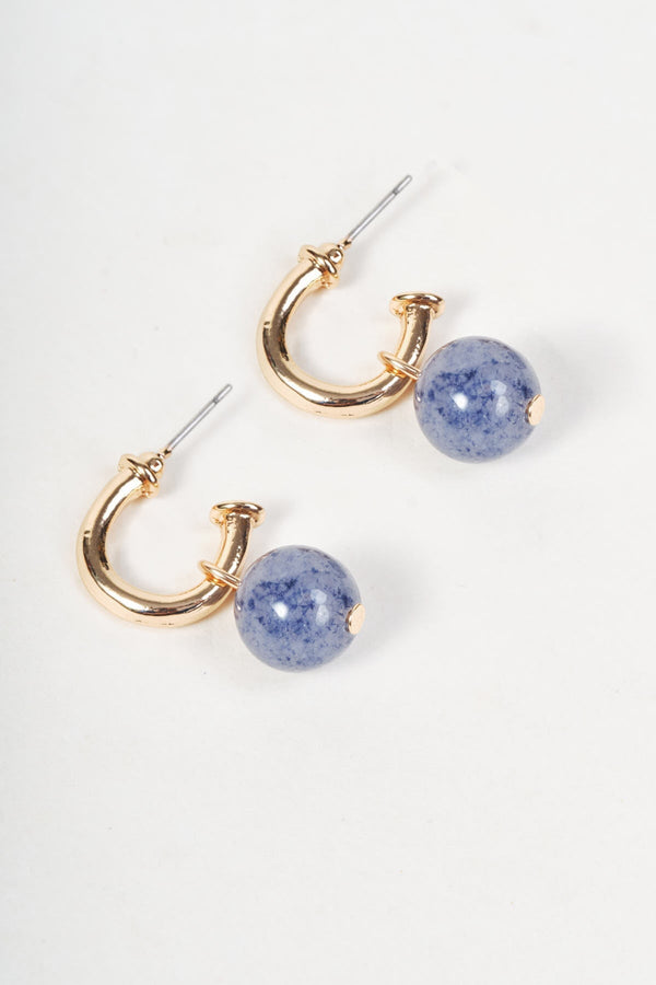 Carraig Donn Gold & Blue Stone Drop Open Hoop Earrings