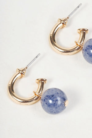Carraig Donn Gold & Blue Stone Drop Open Hoop Earrings
