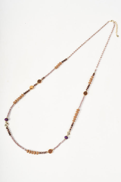 Gold & Brown Beaded Long Necklace