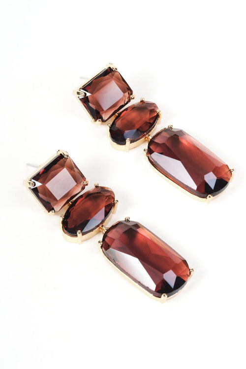 Gold Burgundy Gemstone Drop Earrings