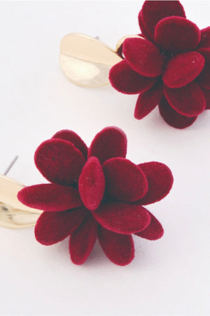 Carraig Donn Gold & Burgundy Velvet Flower Drop Earrings