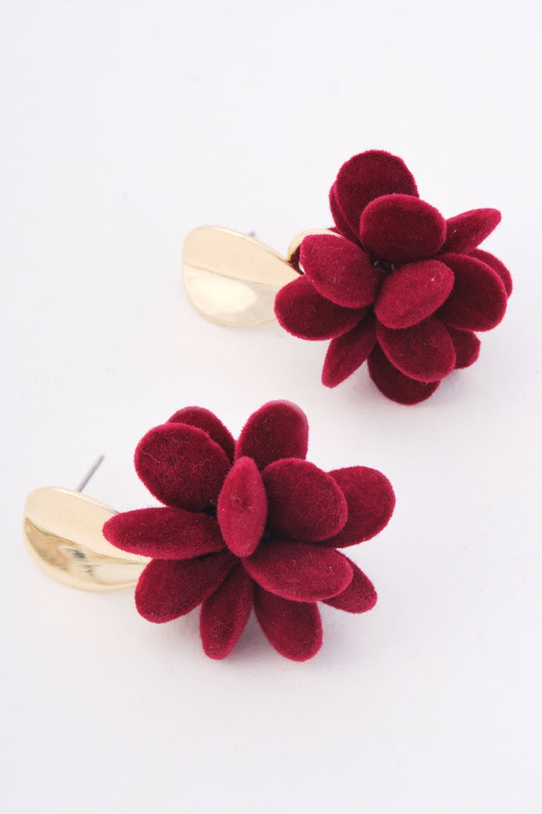 Carraig Donn Gold & Burgundy Velvet Flower Drop Earrings