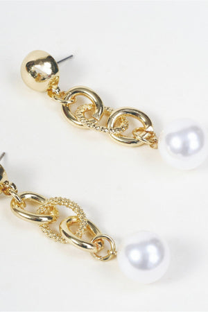 Carraig Donn Gold Chain Faux Pearl Drop Stud Earrings