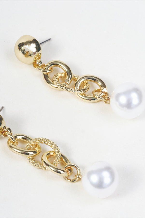Carraig Donn Gold Chain Faux Pearl Drop Stud Earrings
