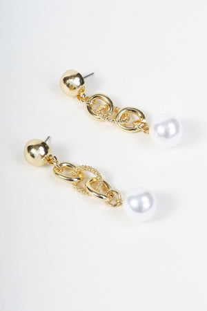 Carraig Donn Gold Chain Faux Pearl Drop Stud Earrings