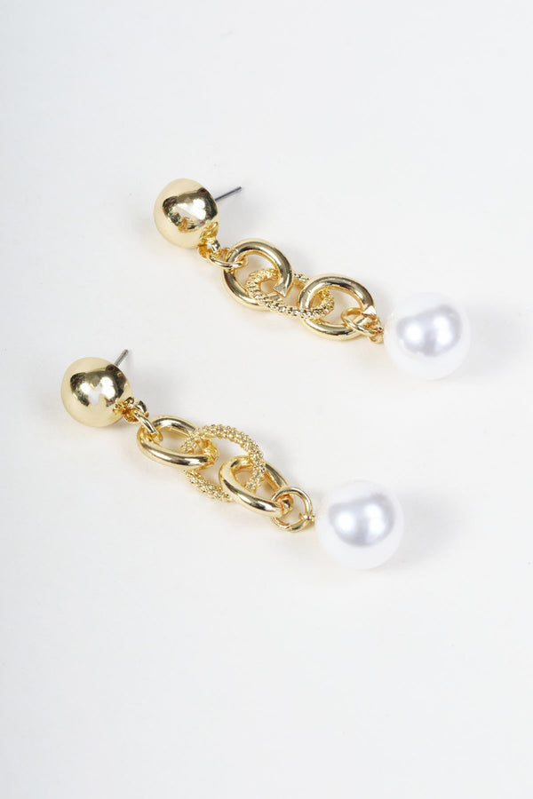 Carraig Donn Gold Chain Faux Pearl Drop Stud Earrings