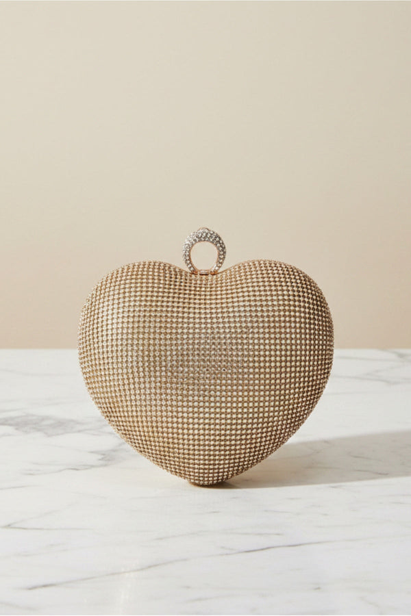 Carraig Donn Gold Chainmail Ring Detail Heart Clutch Bag