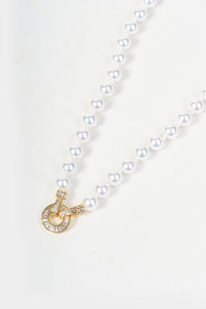 Carraig Donn Gold Circle Pendant Faux Pearl Long Necklace