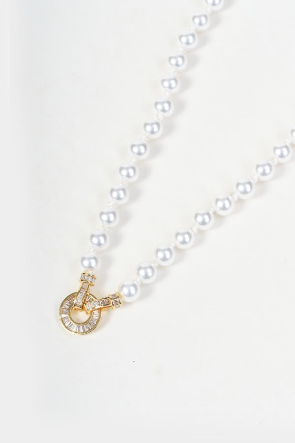 Carraig Donn Gold Circle Pendant Faux Pearl Long Necklace