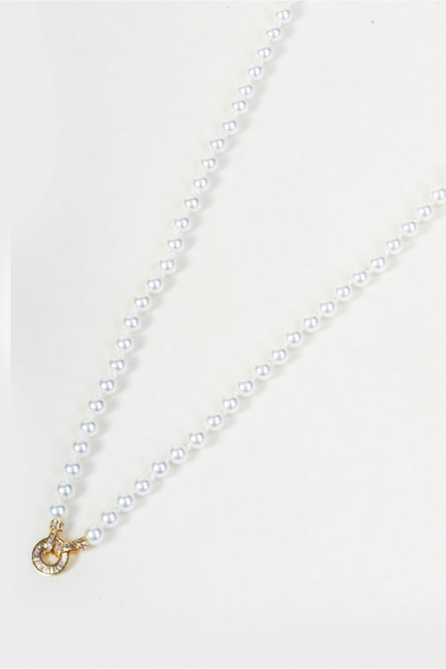 Gold Circle Pendant Faux Pearl Long Necklace