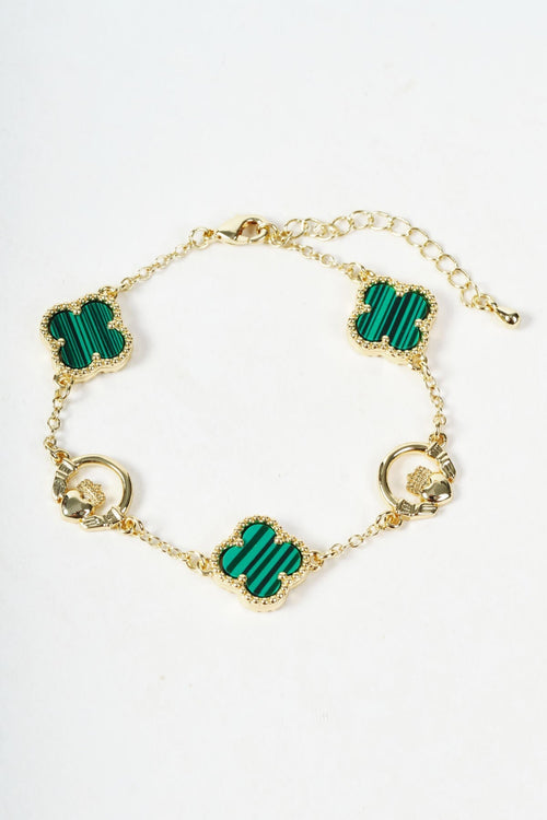 Gold Claddagh & Green Clover Bracelet
