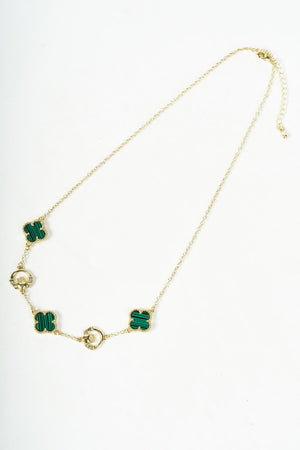 Carraig Donn Gold Claddagh & Green Clover Necklace