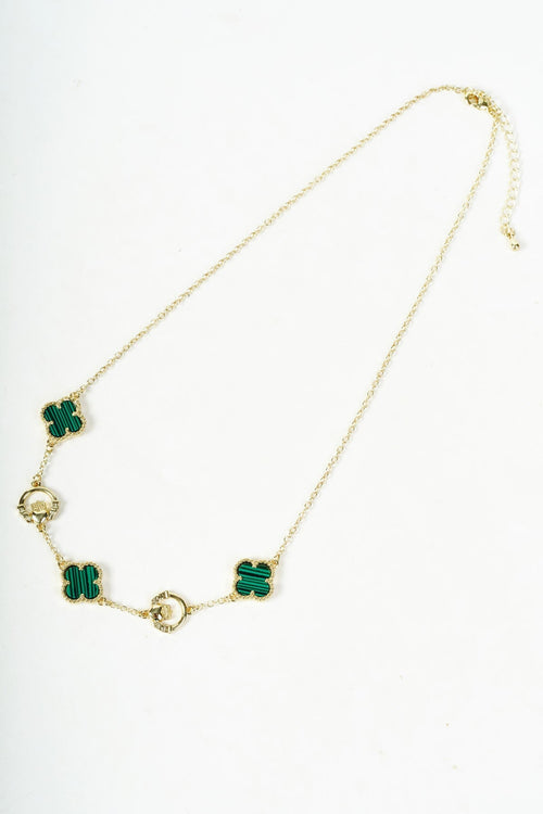Gold Claddagh & Green Clover Necklace