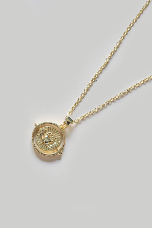 Gold Claddagh Spinning Disc Pendant Necklace