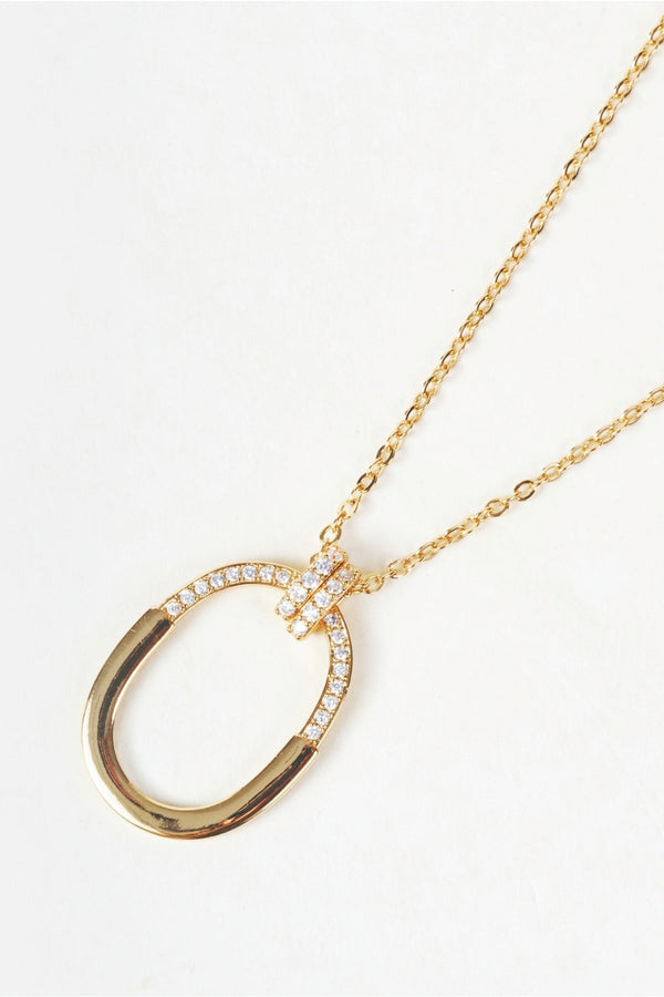 Carraig Donn Gold & Clear Crystal Oval Pendant Necklace