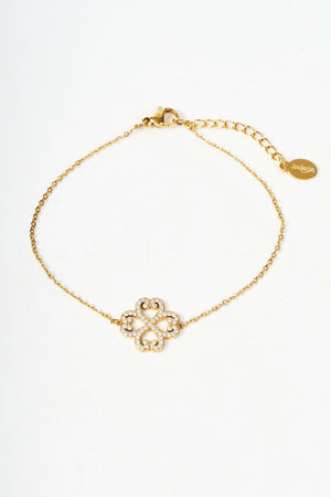 Carraig Donn Gold & Clear Diamante Clover Pendant Bracelet