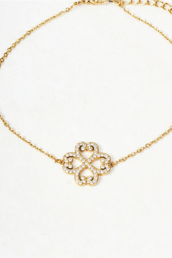 Carraig Donn Gold & Clear Diamante Clover Pendant Bracelet