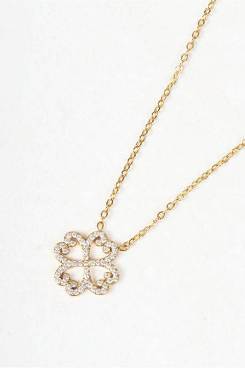 Gold & Clear Diamante Clover Pendant Necklace