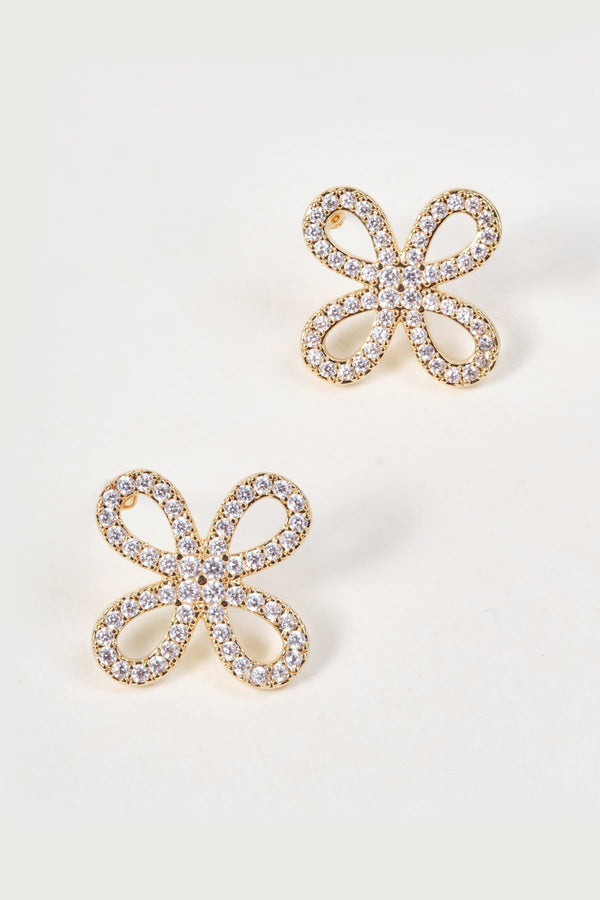 Carraig Donn Gold Clear Diamante Clover Stud Earrings