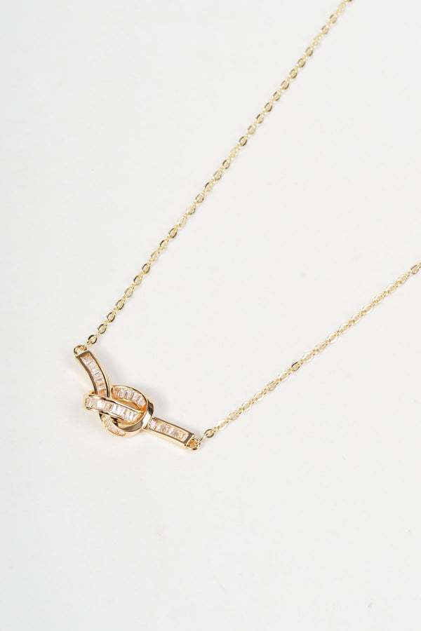 Carraig Donn Gold Clear Diamante Knot Necklace