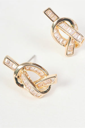 Carraig Donn Gold Clear Diamante Knot Stud Earrings